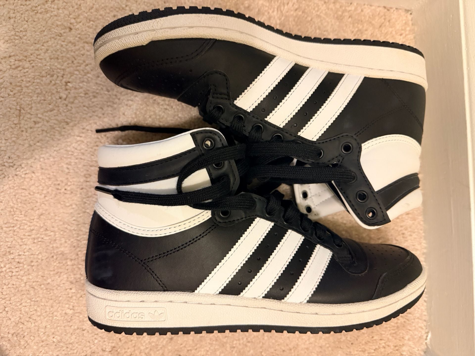 Adidas Top Ten Hi Size 8 Black White Leather Basketball Sneakers 7