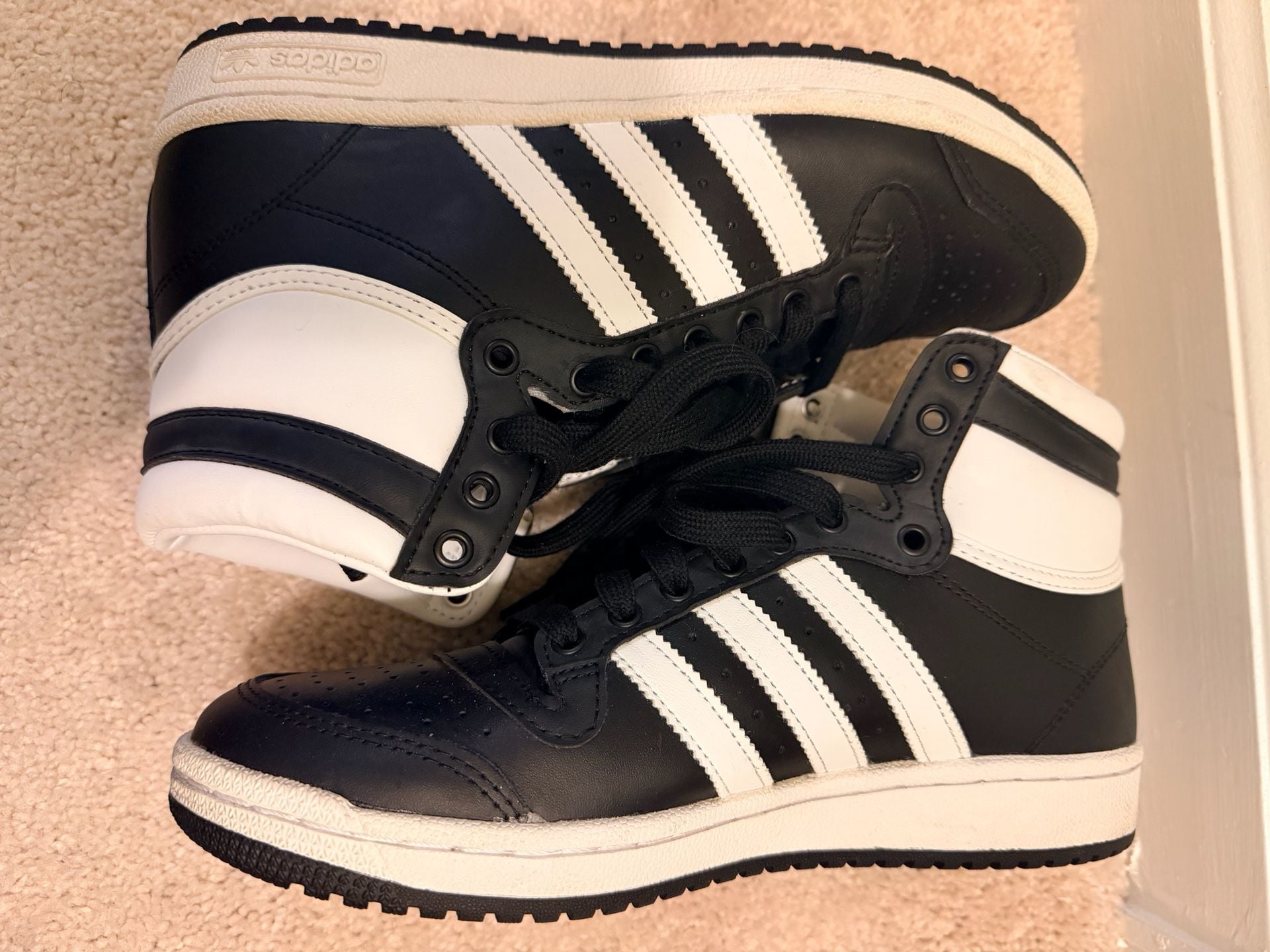 Adidas Top Ten Hi Size 8 Black White Leather Basketball Sneakers 8