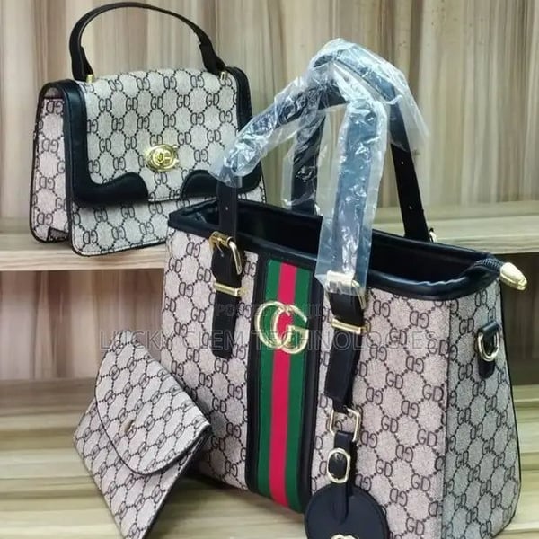 3 Pcs Ladies Handbag Set Tote Purse and Wallet Monogram Print