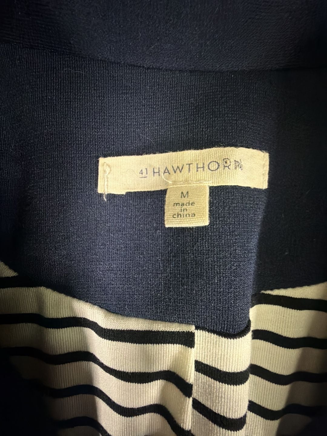 41 Hawthorn Blazer Size M Navy Blue Ruched 3/4 Sleeve Knit 3