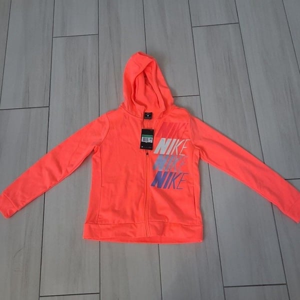 Nike Dri-Fit Full Zip Hoodie Girls Size XL Orange Stacked Logo