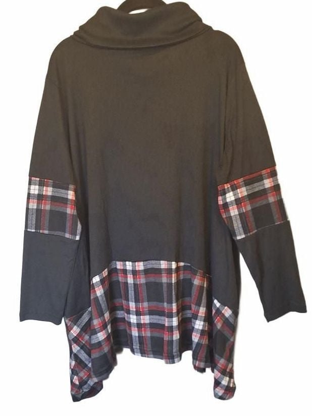 Bloomchic Plaid Cowl Neck Tunic Top Shirt Black Long Sleeve Size 12 Large 3