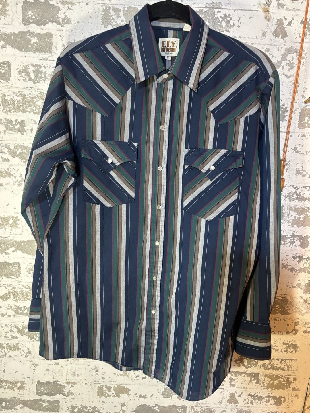 VTG USA Ely Cattleman Shirt Large Western Pearl Snap Blue Plaid Cowboy Rodeo 2