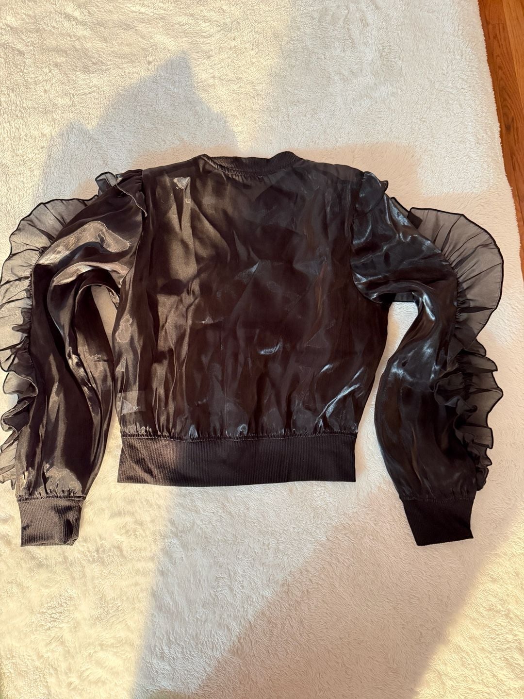 Almost Famous Bomber Jacket Size S Black Ruffle Sheer Zip Up Lightweight 5
