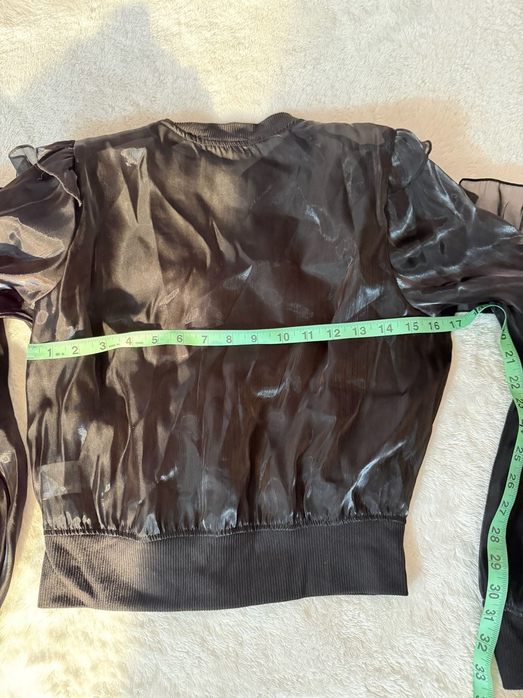 Almost Famous Bomber Jacket Size S Black Ruffle Sheer Zip Up Lightweight 6