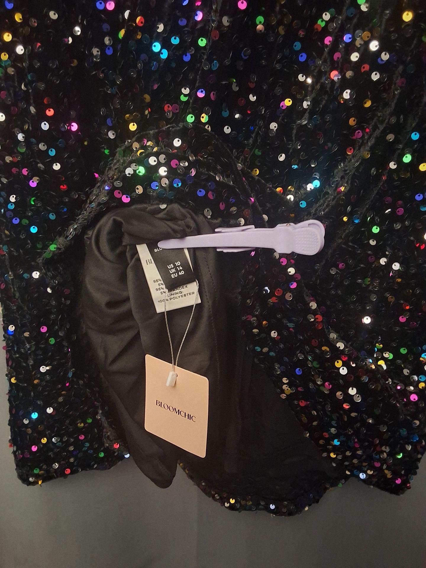 BloomChic Size 10 Medium Sequin Cover Open Back Mini Dress Black 10