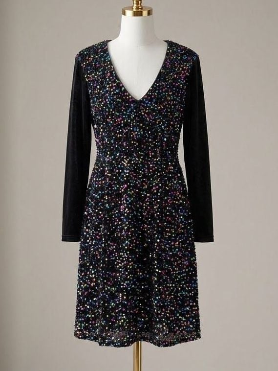 BloomChic Size 10 Medium Sequin Cover Open Back Mini Dress Black 2