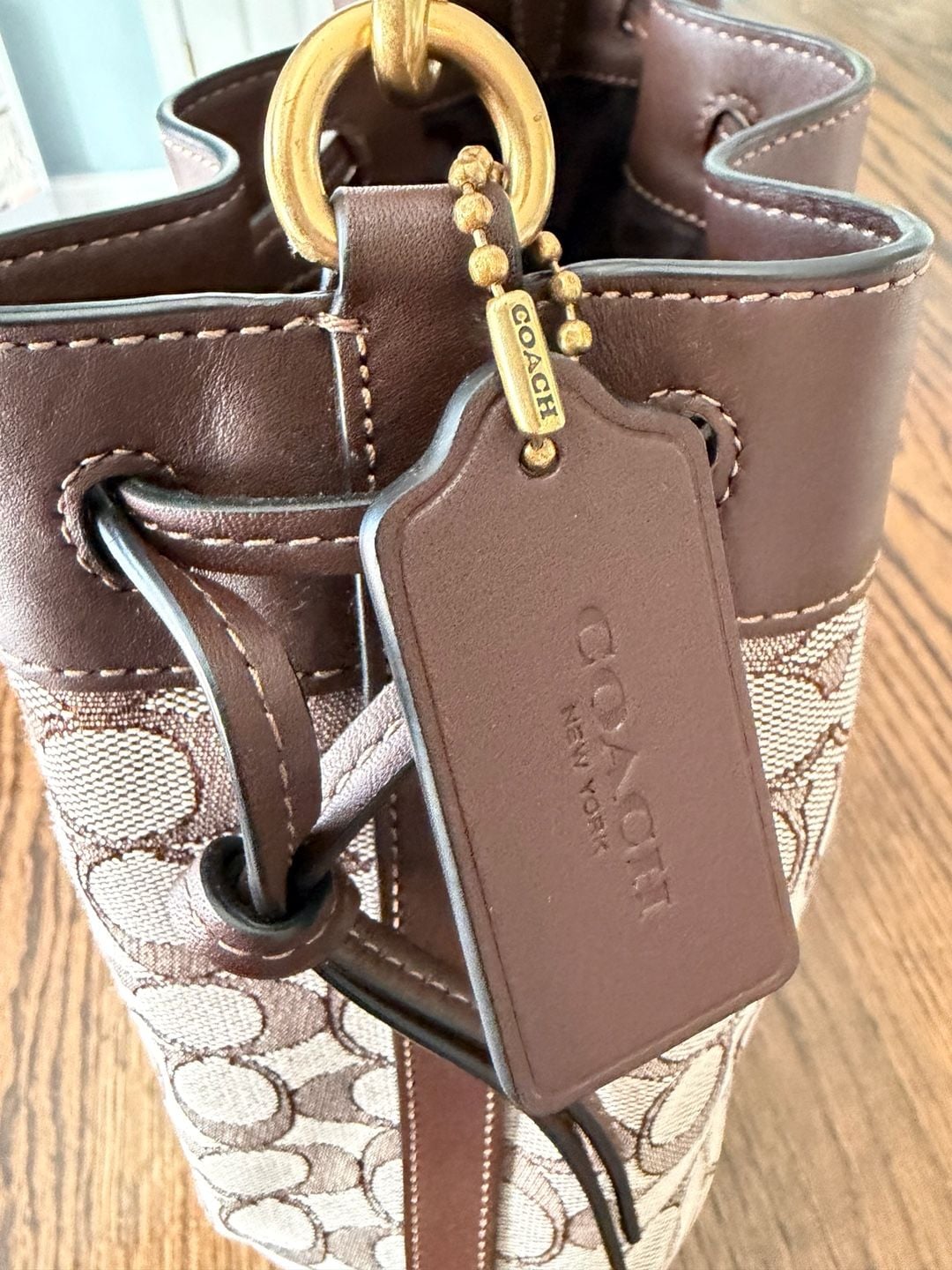 Coach Signature Jacquard Field Bucket Bag Brown Canvas Leather 8