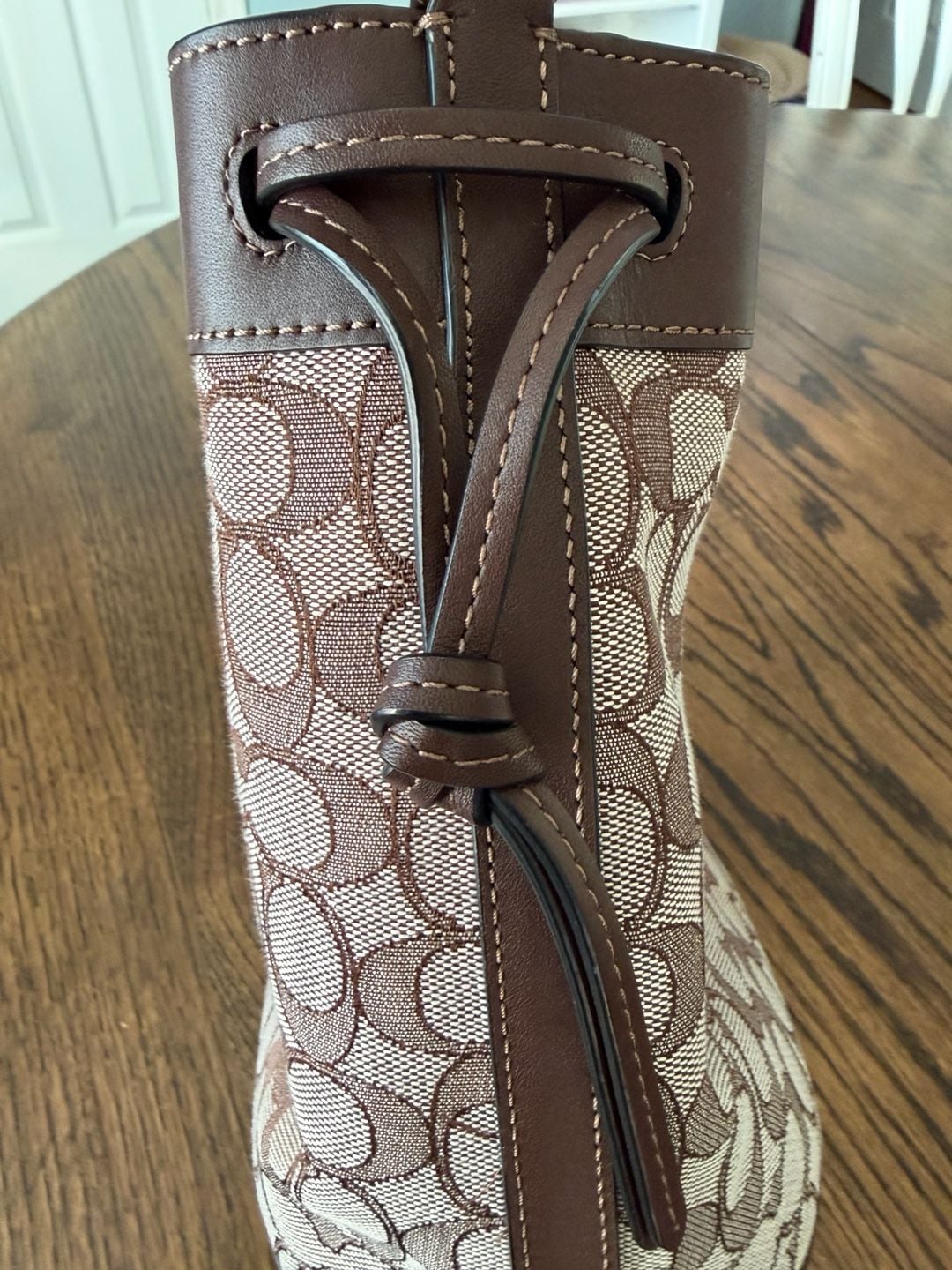 Coach Signature Jacquard Field Bucket Bag Brown Canvas Leather 9
