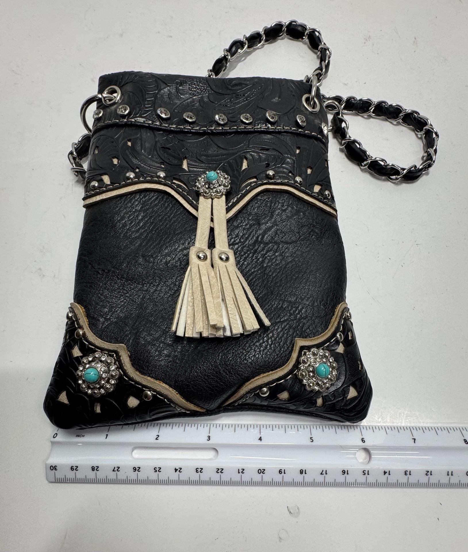Western Turquoise Stone Concho Tassel Crossbody Purse 4