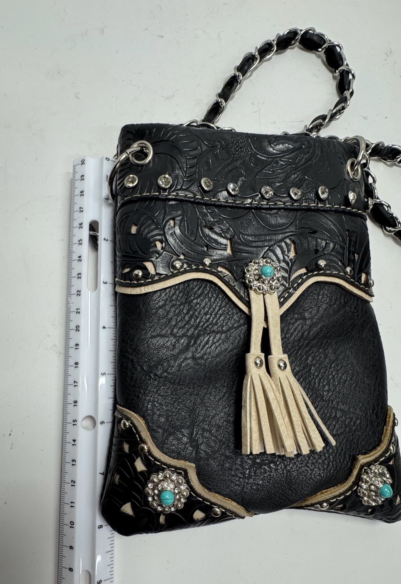 Western Turquoise Stone Concho Tassel Crossbody Purse 5