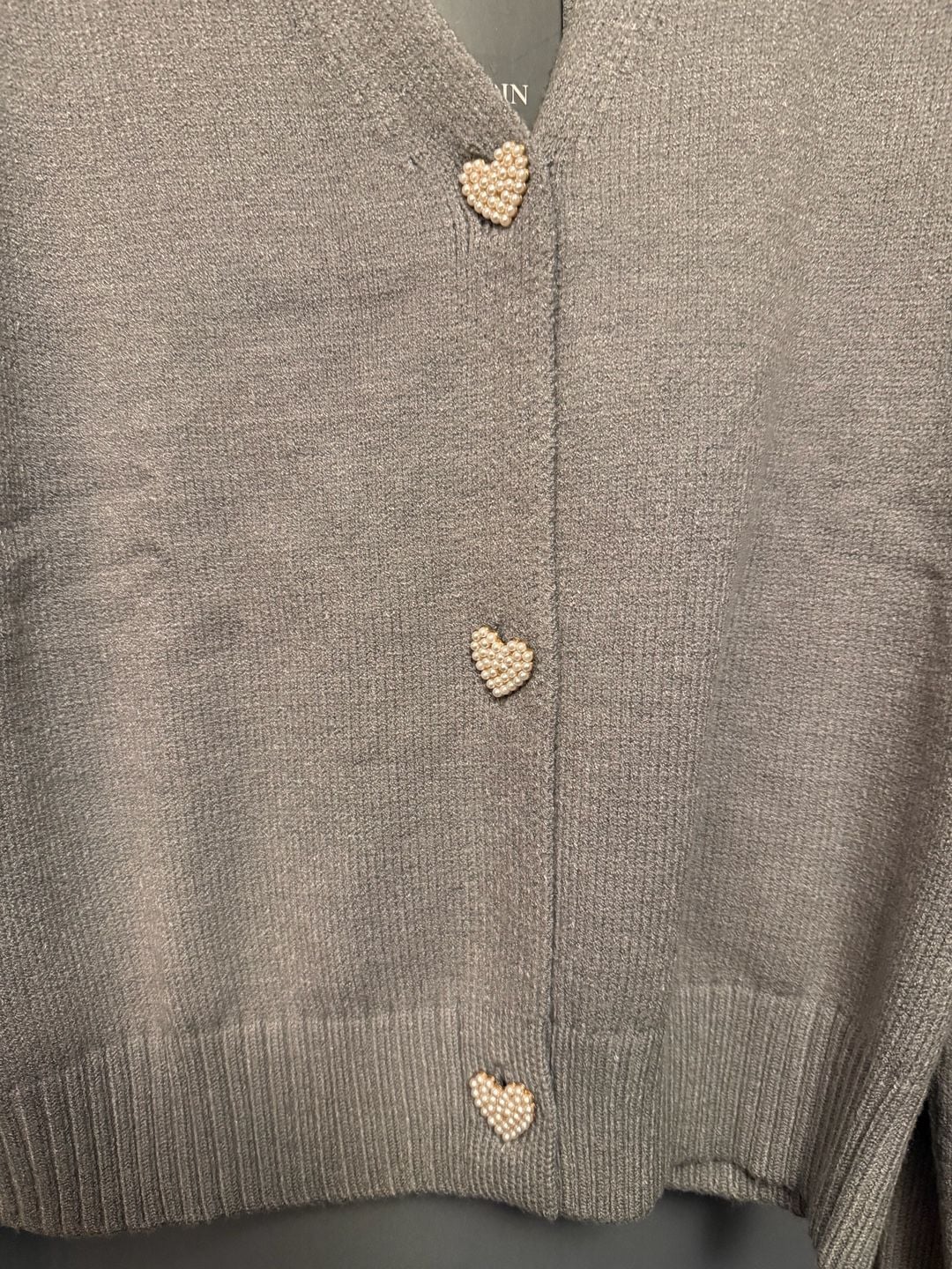 KOJOON V Neck Heart Button Cardigan Sweater Gray Size XL 4