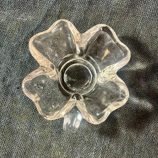 Vintage Clear Glass Four Leaf Clover Dish