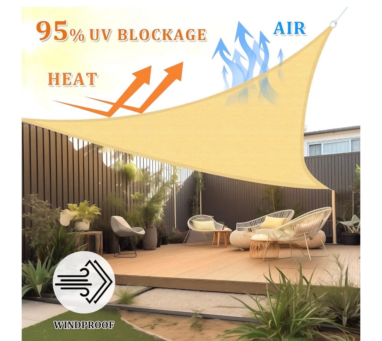 Shade&Beyond 16'x16'x16' Sand Sun Shade Sail SET of 2 6