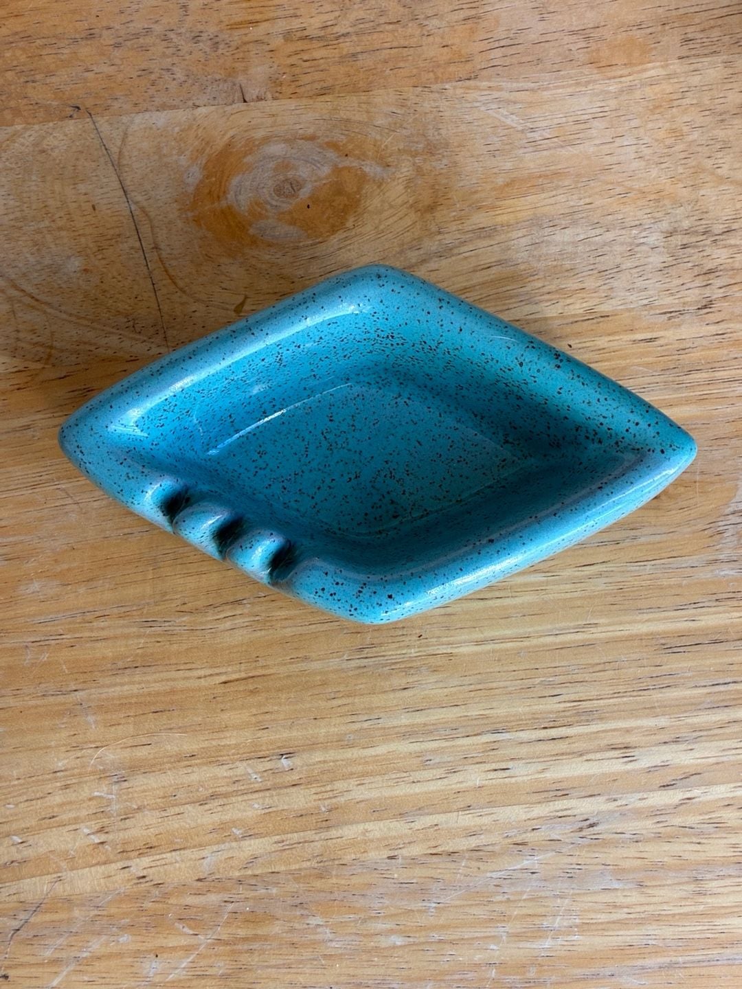 Vintage Ceramic Speckled Blue Diamond Ashtray 3