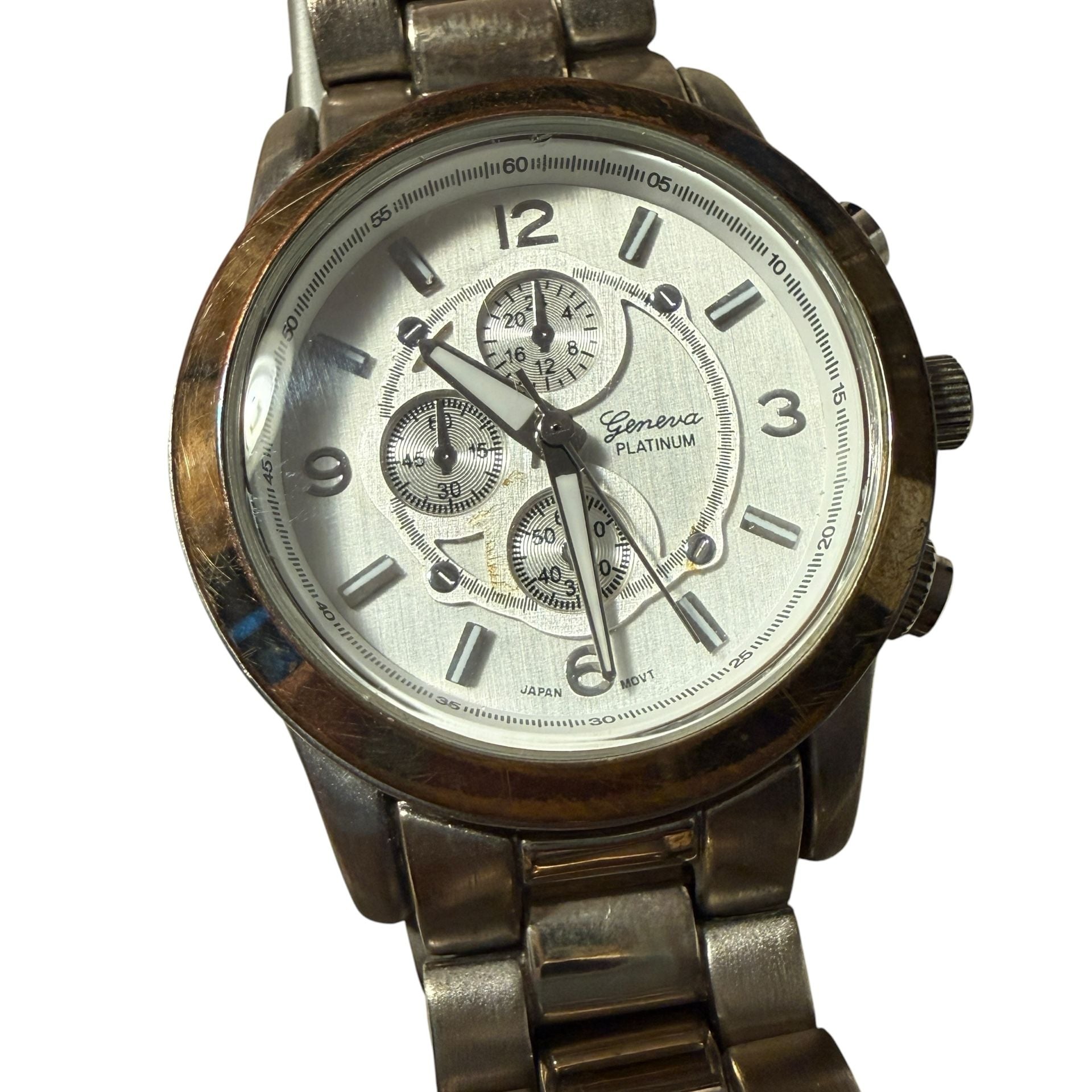 Geneva Platinum Chronograph Style Watch Silver Dial Link Band 2