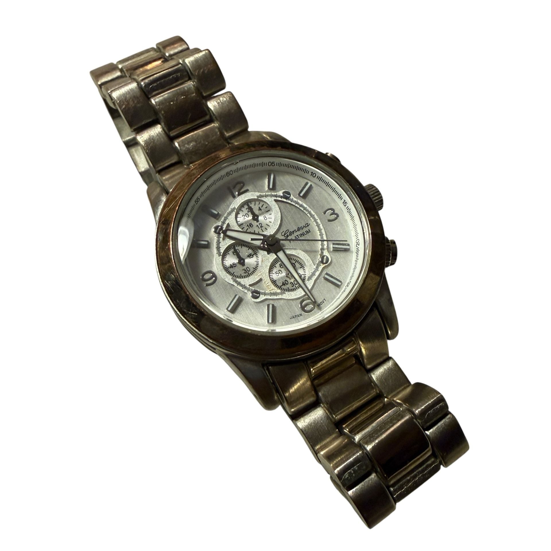 Geneva Platinum Chronograph Style Watch Silver Dial Link Band 4