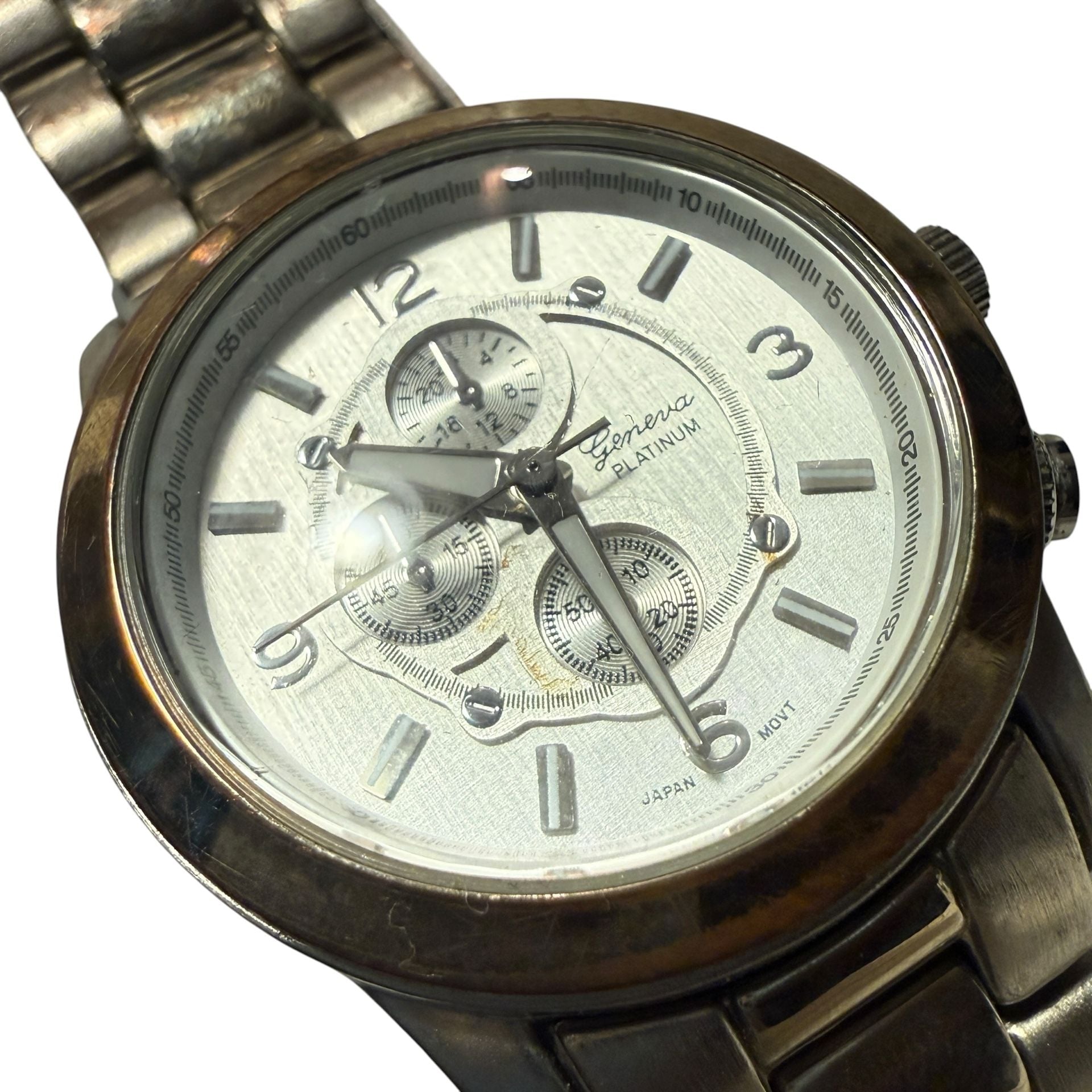 Geneva Platinum Chronograph Style Watch Silver Dial Link Band 5