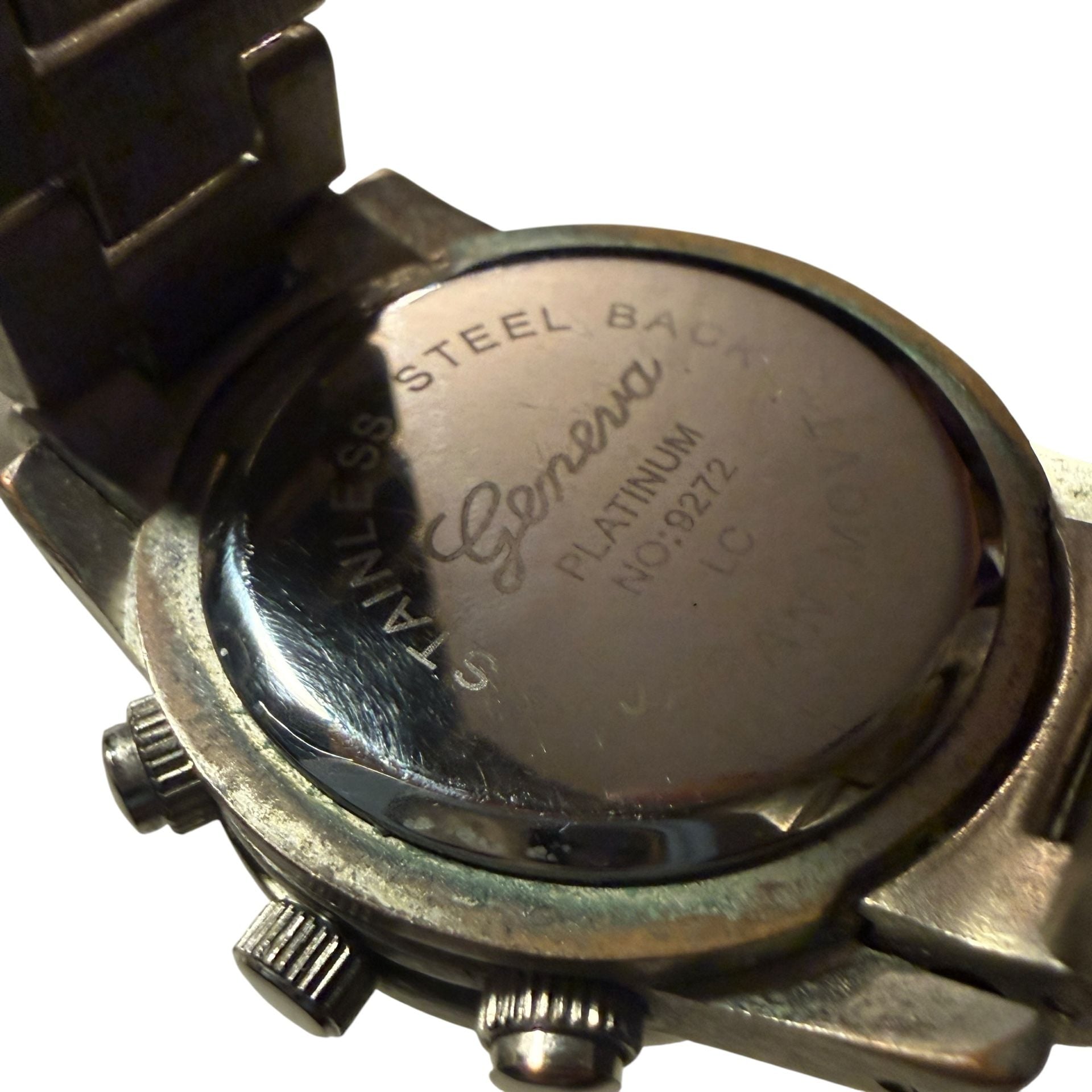 Geneva Platinum Chronograph Style Watch Silver Dial Link Band 8