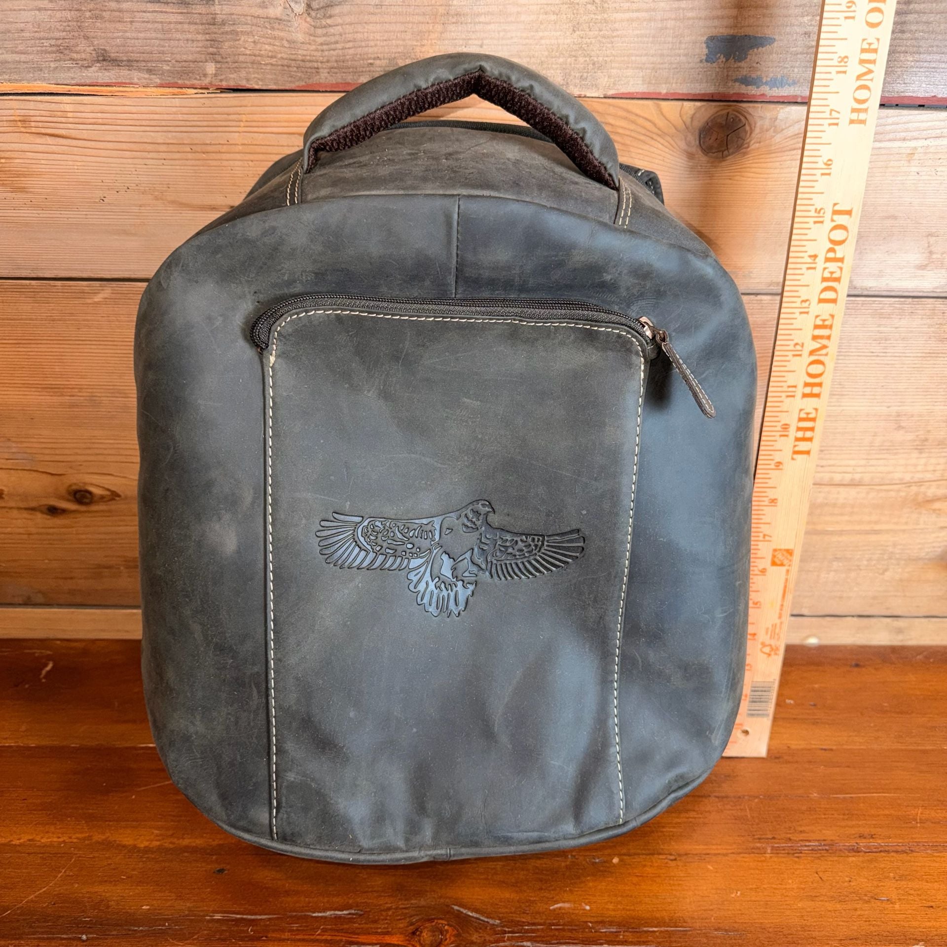 Vintage Eagle Embossed Leather Backpack Dark Brown 15 Inches 7
