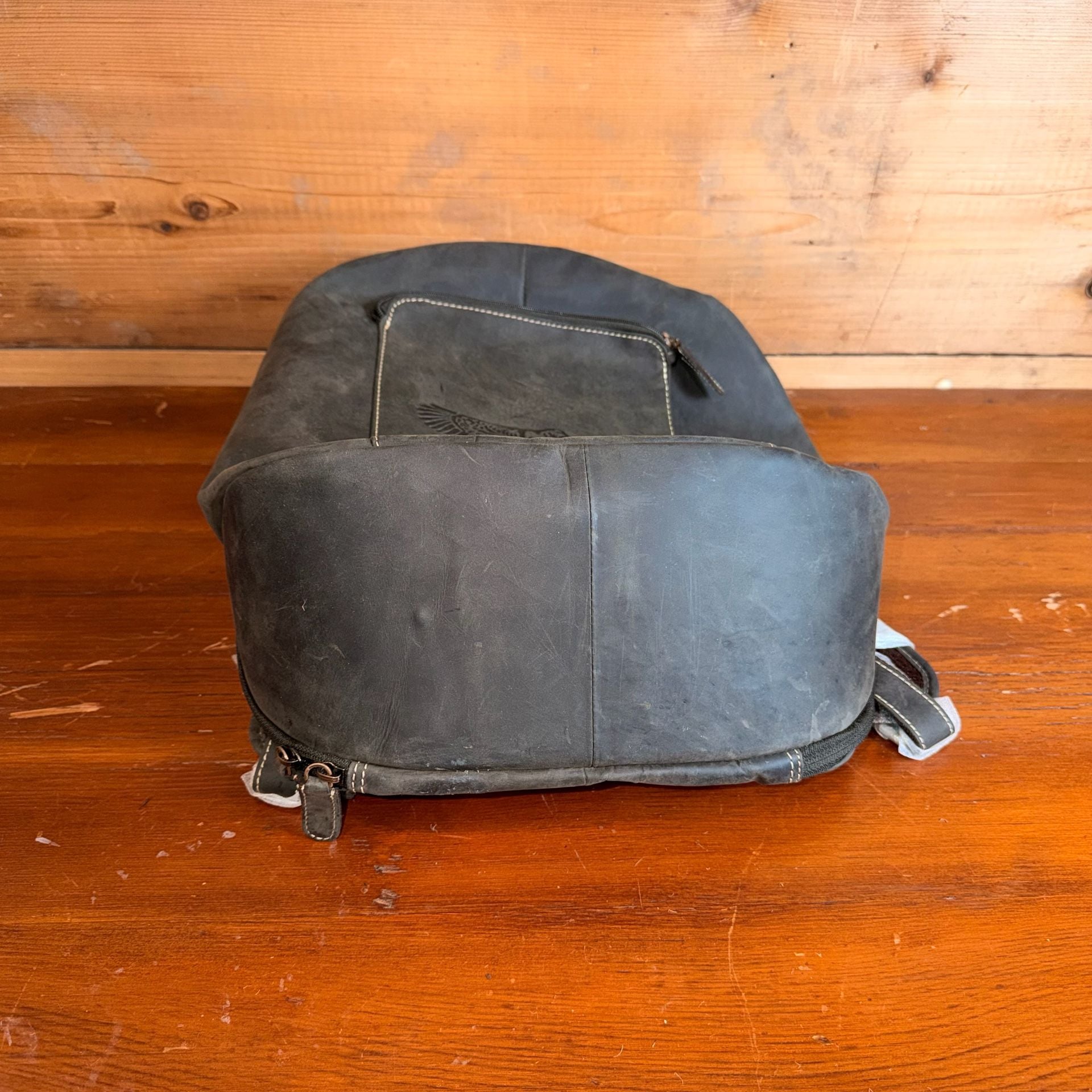 Vintage Eagle Embossed Leather Backpack Dark Brown 15 Inches 9