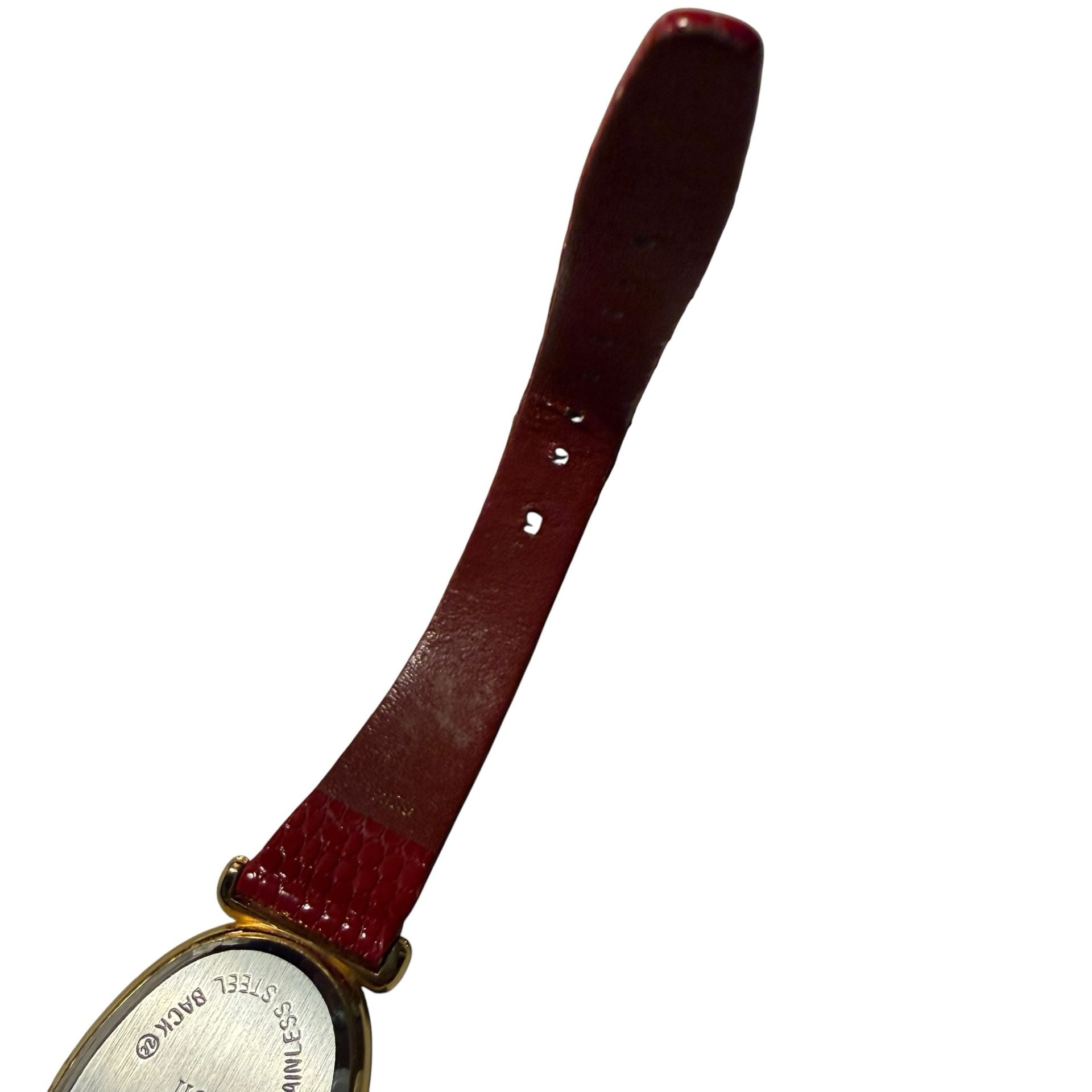 Avon Vintage Floral Dial Watch Red Leather Strap Gold Tone 7