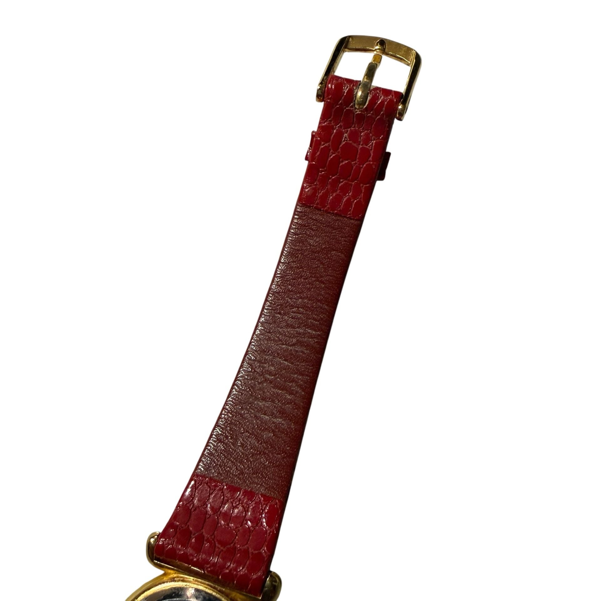 Avon Vintage Floral Dial Watch Red Leather Strap Gold Tone 8
