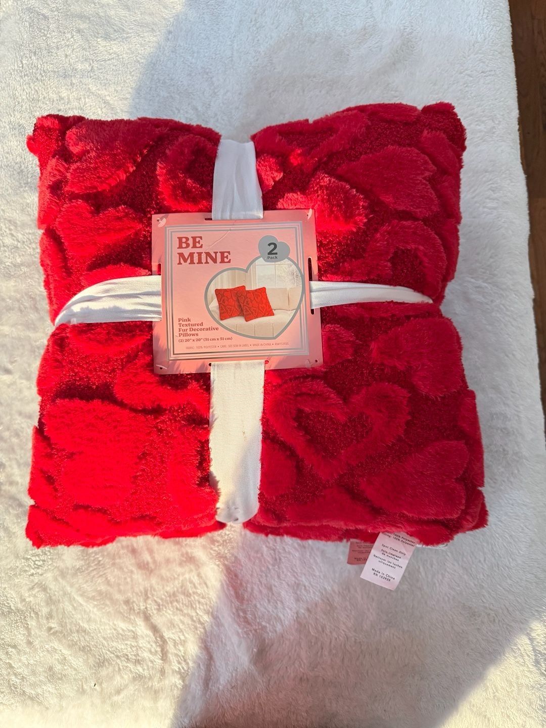 Be Mine Textured Fur Decorative Pillows Size 20x20 Red 2-Pack 1