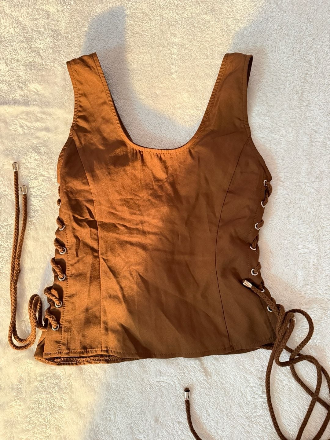 PrettyLittleThing Lace-Up Front Corset Tank Top Size US 6 Brown 4