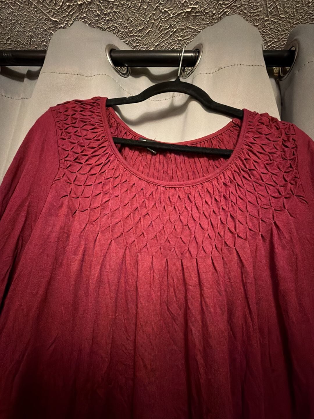 Cha Cha Vente Smocked Top Size 1X Red Rayon 3/4 Sleeve Tunic Top 3