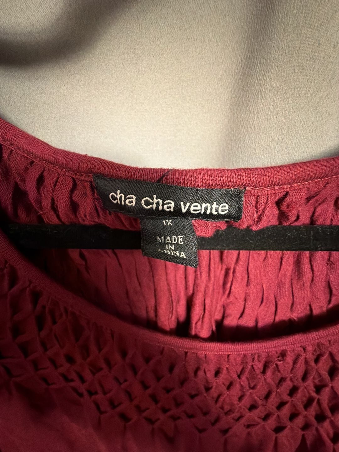 Cha Cha Vente Smocked Top Size 1X Red Rayon 3/4 Sleeve Tunic Top 4