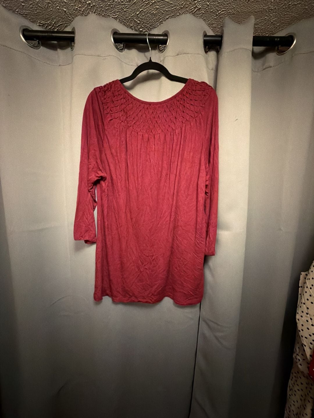 Cha Cha Vente Smocked Top Size 1X Red Rayon 3/4 Sleeve Tunic Top 6
