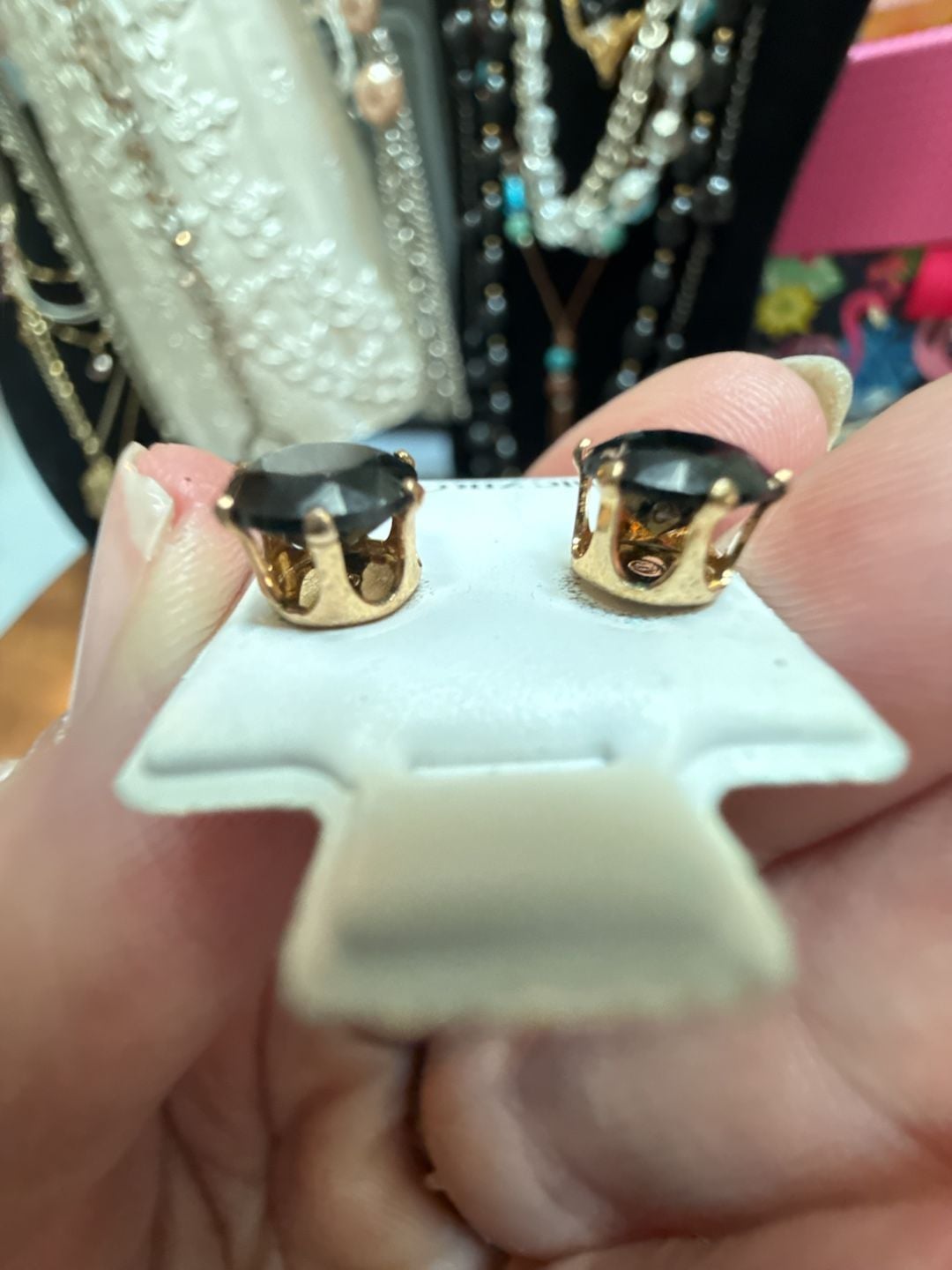 Cubic Zirconia Black CZ Gold Tone Round Prong Stud Earrings 3