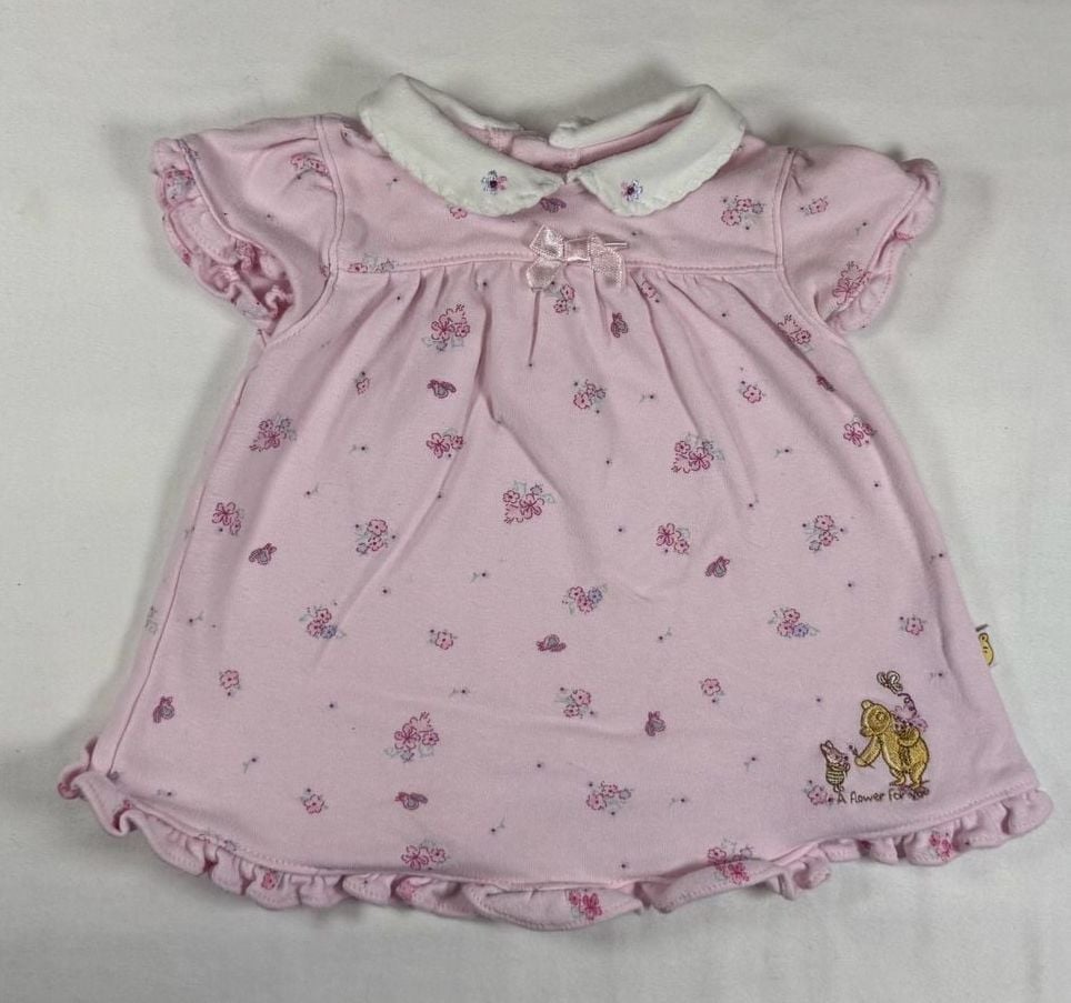 Vintage 90s embroidered Classic Pooh By Disney Dress Size 3M Pink Floral 2