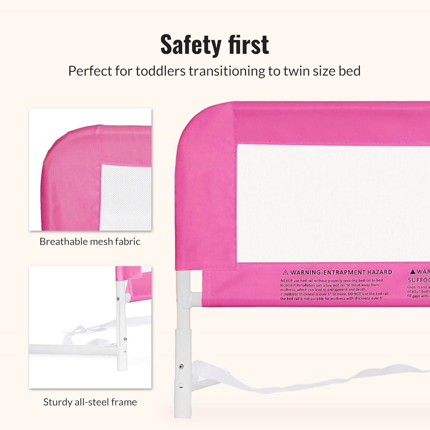 Dream On Me Mesh Toddler Bed Rail Safety Guard Pink White 5