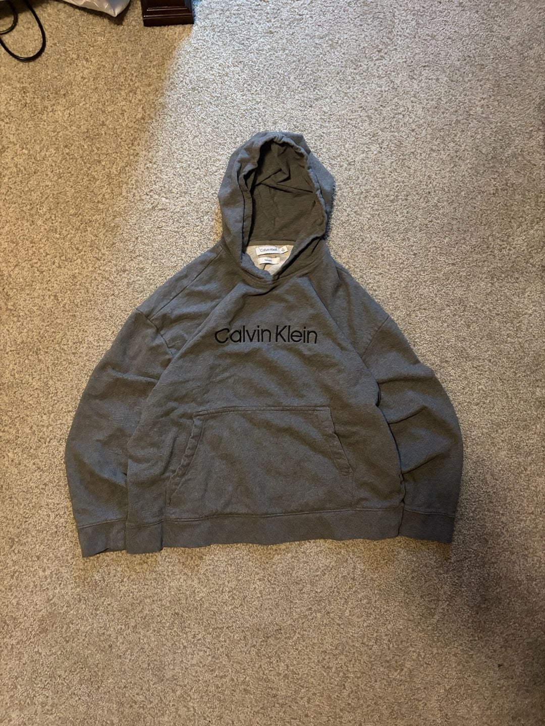Calvin Klein Standard Logo Terry Hoodie Size L Grey Relaxed Fit 2