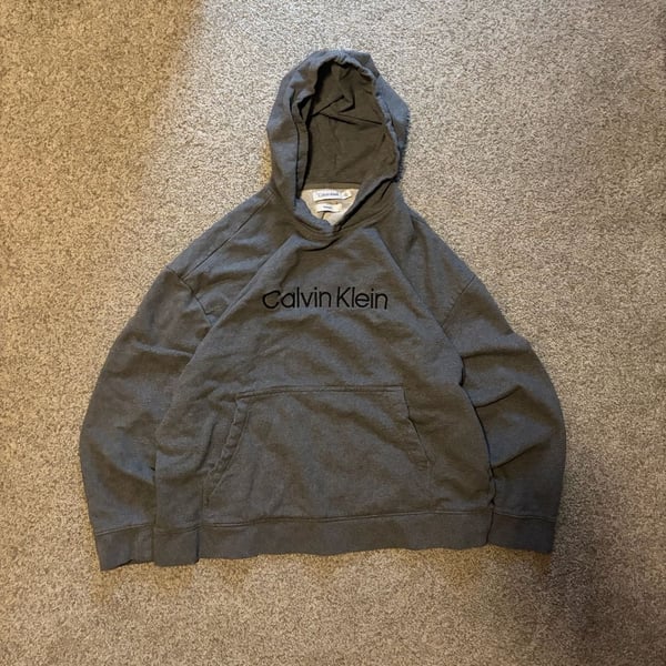 Calvin Klein Standard Logo Terry Hoodie Size L Grey Relaxed Fit