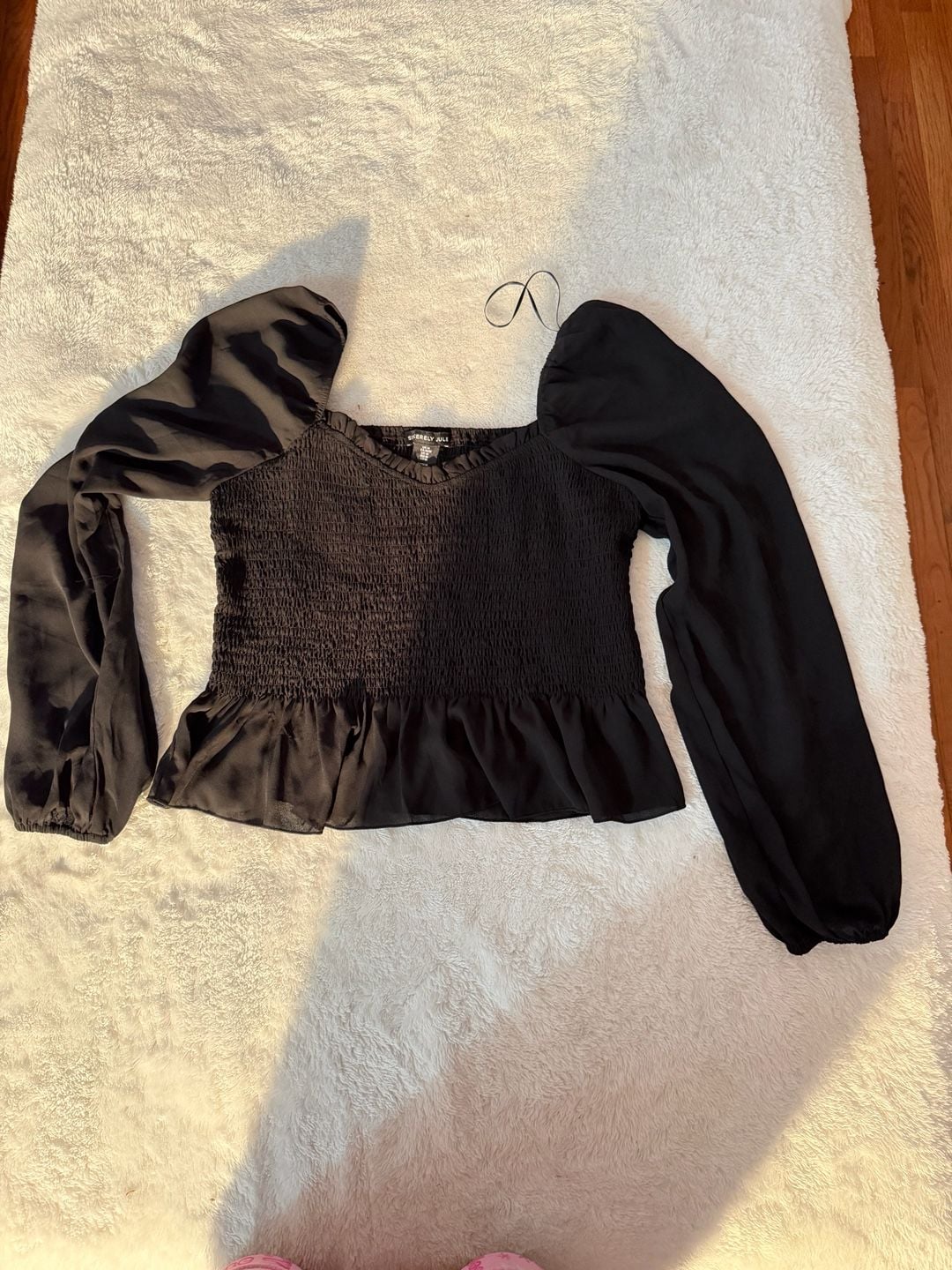 Sincerely Jules Smocked Long Sleeve Blouse Size M Black Chiffon 2