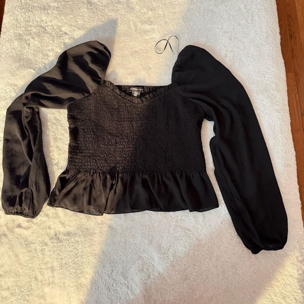 Sincerely Jules Smocked Long Sleeve Blouse Size M Black Chiffon