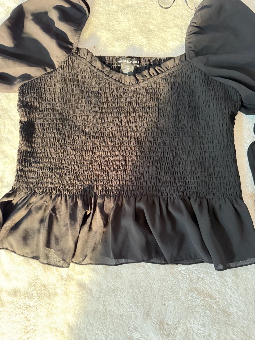 Sincerely Jules Smocked Long Sleeve Blouse Size M Black Chiffon 3