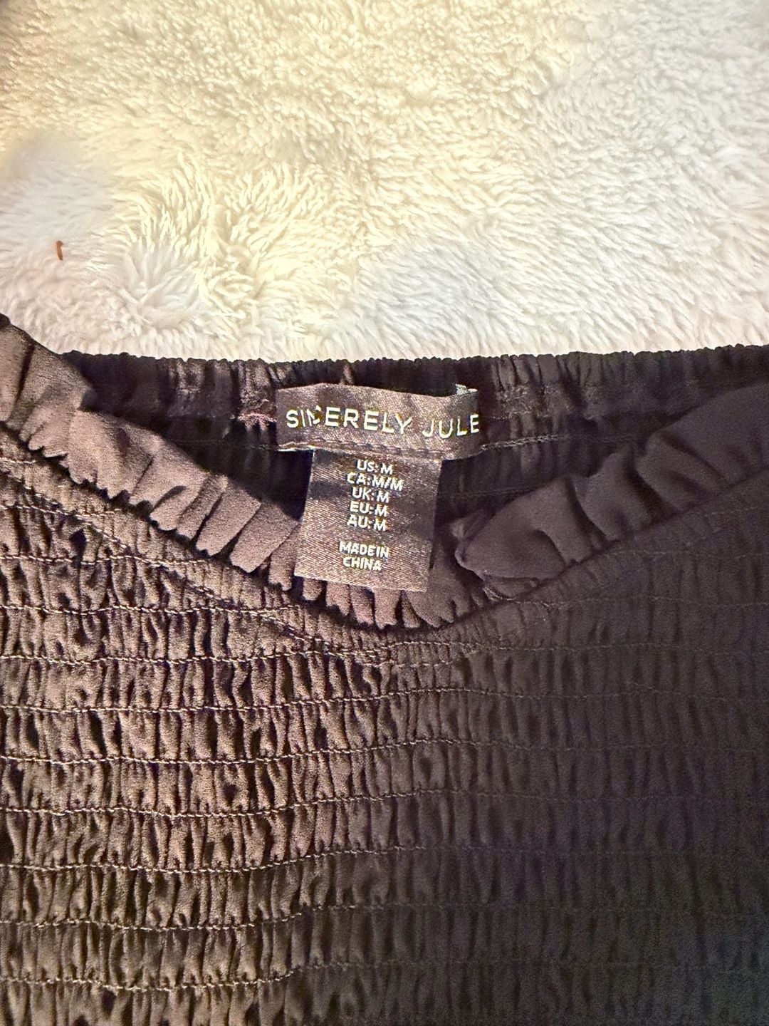 Sincerely Jules Smocked Long Sleeve Blouse Size M Black Chiffon 4
