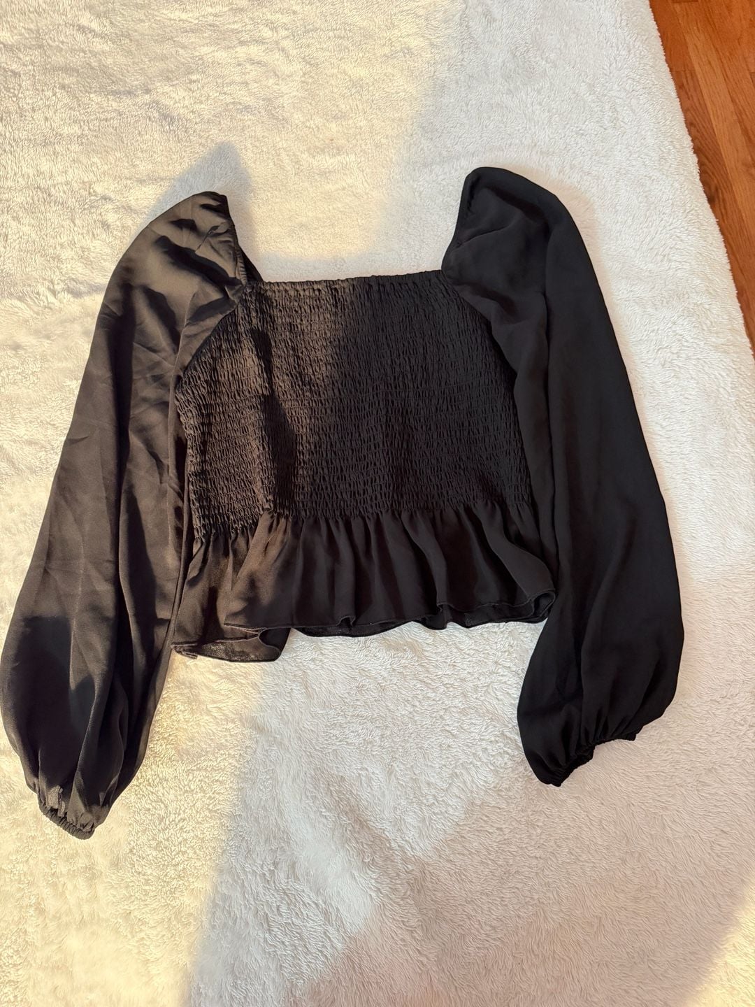 Sincerely Jules Smocked Long Sleeve Blouse Size M Black Chiffon 5