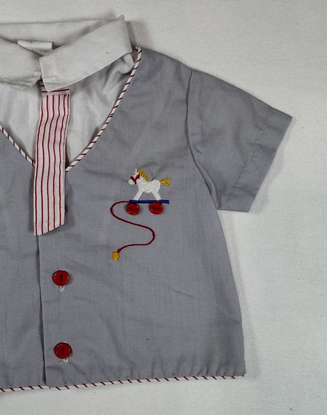 Vintage Baby Boy Short Sleeve Shirt Grey Horse Applique 4
