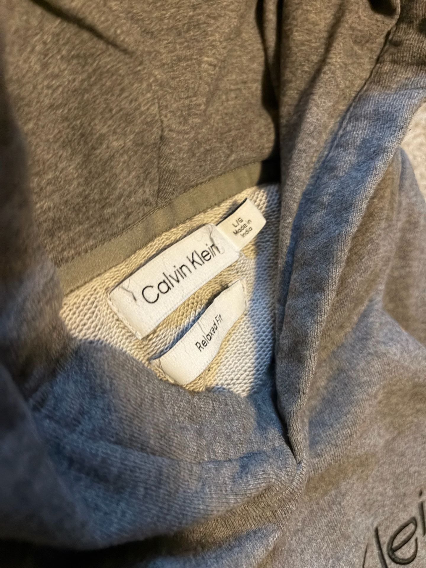 Calvin Klein Standard Logo Terry Hoodie Size L Grey Relaxed Fit 3
