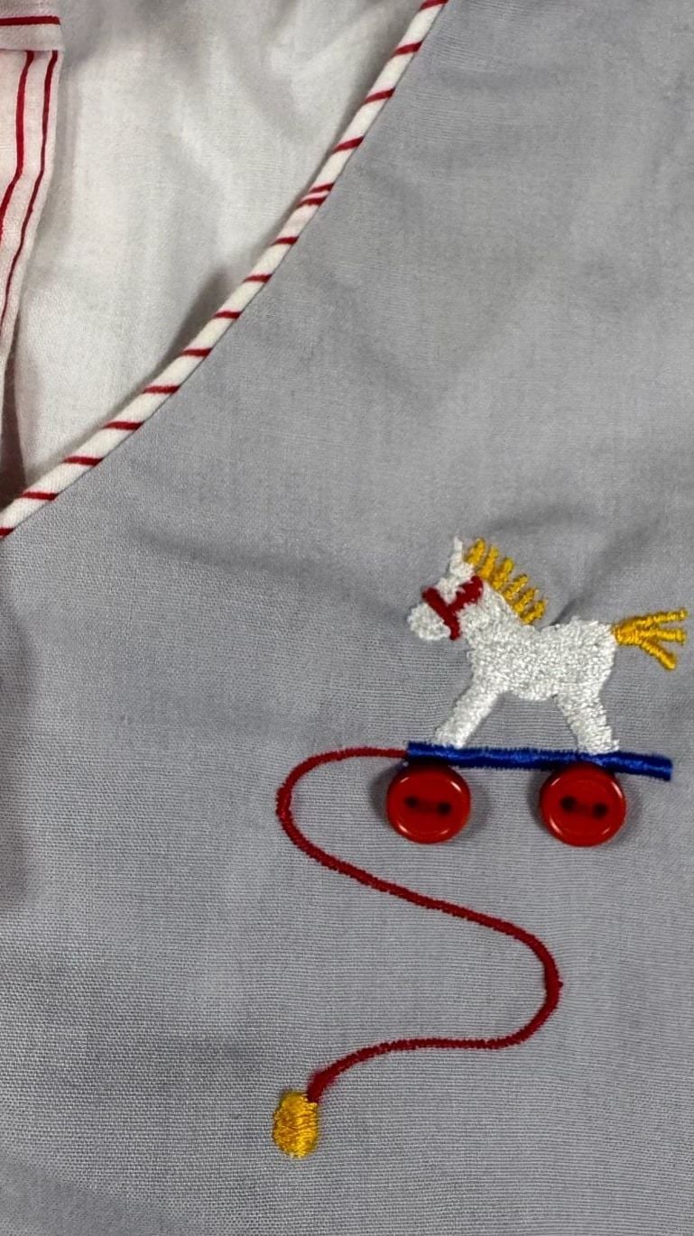 Vintage Baby Boy Short Sleeve Shirt Grey Horse Applique 3