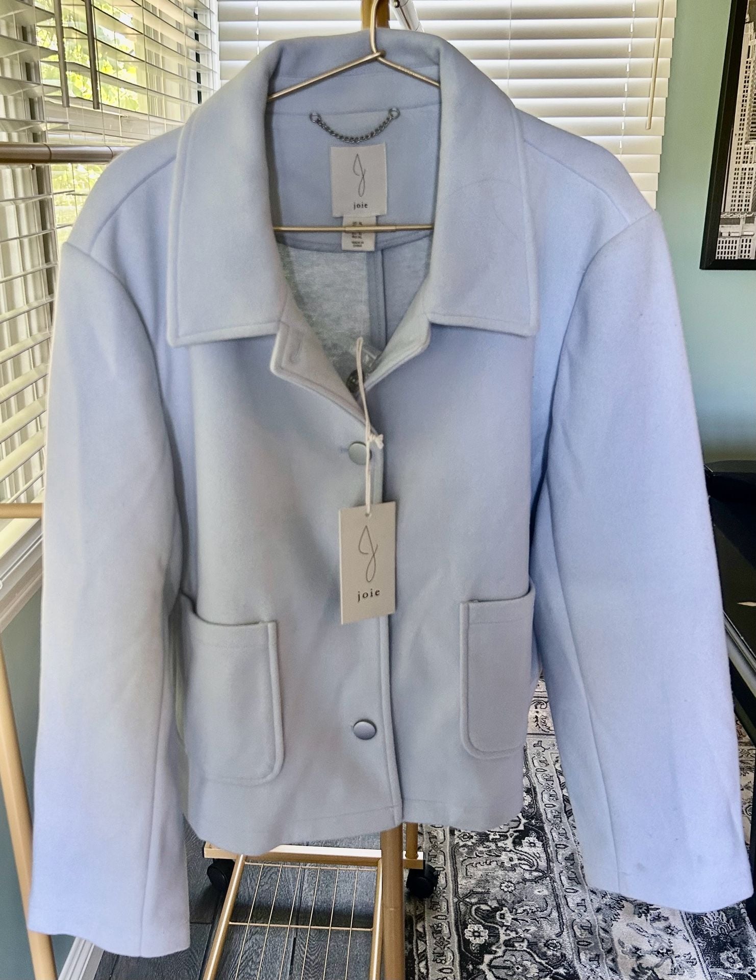 Joie Jacket Size XL Light Blue Polyester Rayon Button Up Coat 2