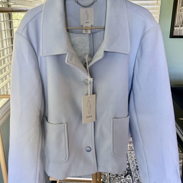 Joie Jacket Size XL Light Blue Polyester Rayon Button Up Coat
