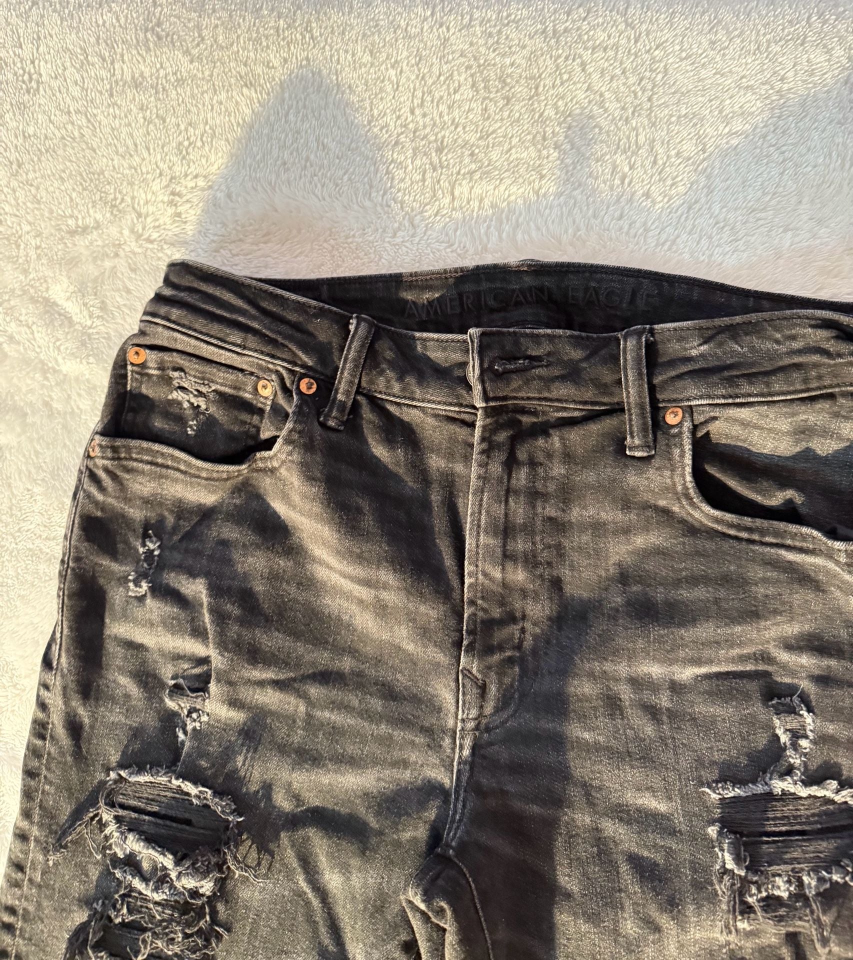 American Eagle Slim Jean Size 36x30 Black Distressed Denims 3