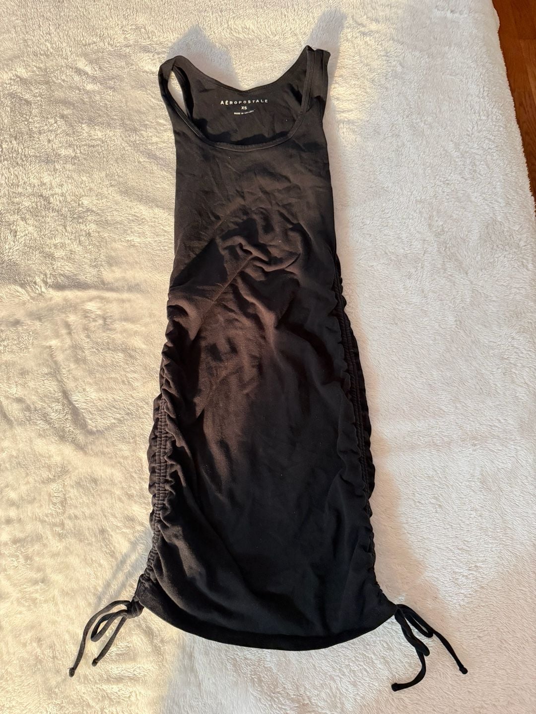 Aeropostale Tank Dress Size XS Black Ruched Side Drawstring 3