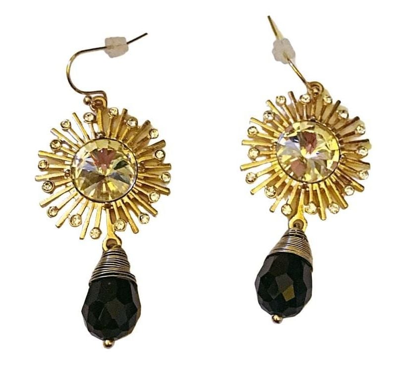 Greer Gold Sun Earrings w/Black Beads 2
